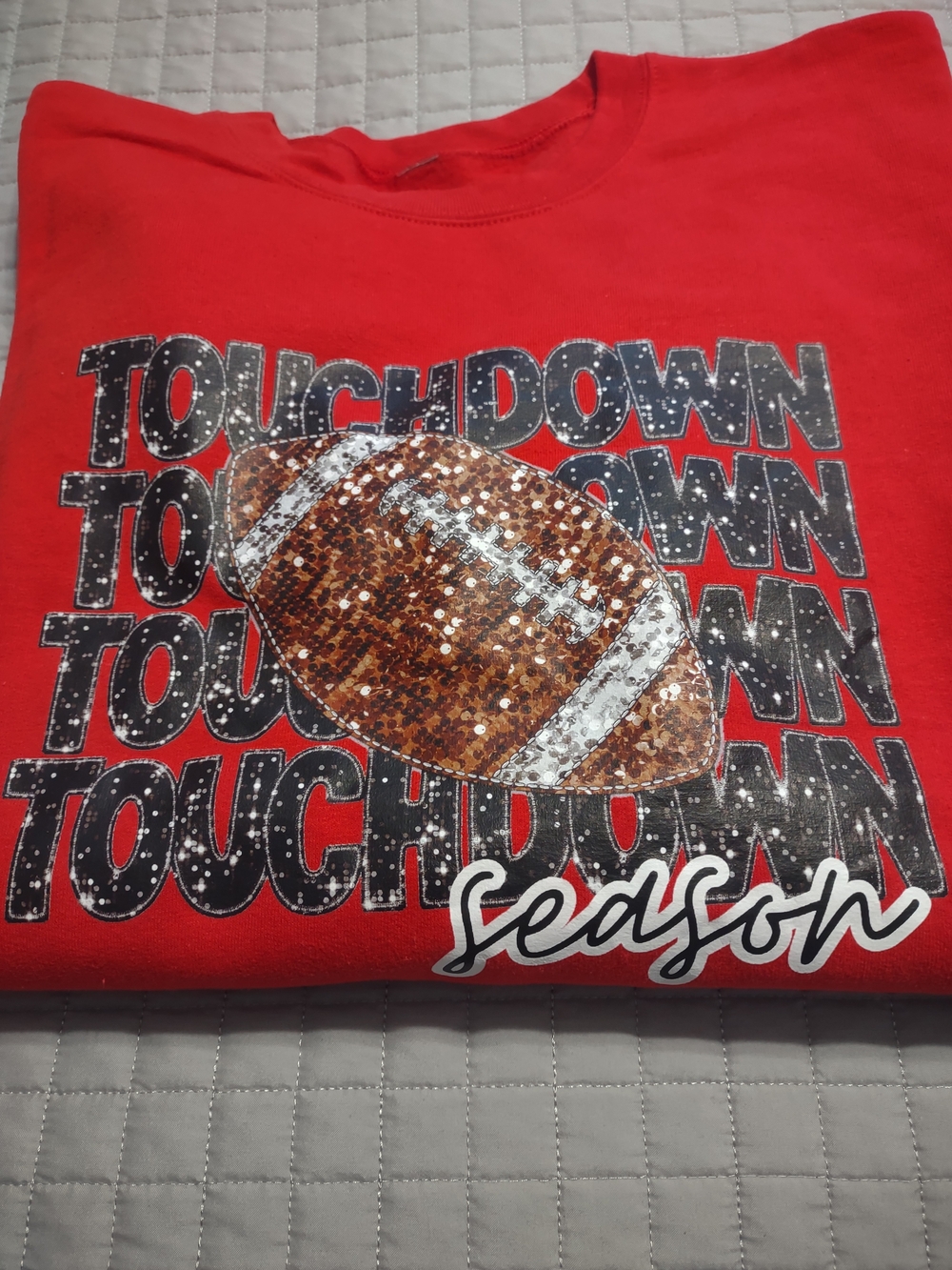 'Touchdown Season' Red Football Faux Sequin Tee